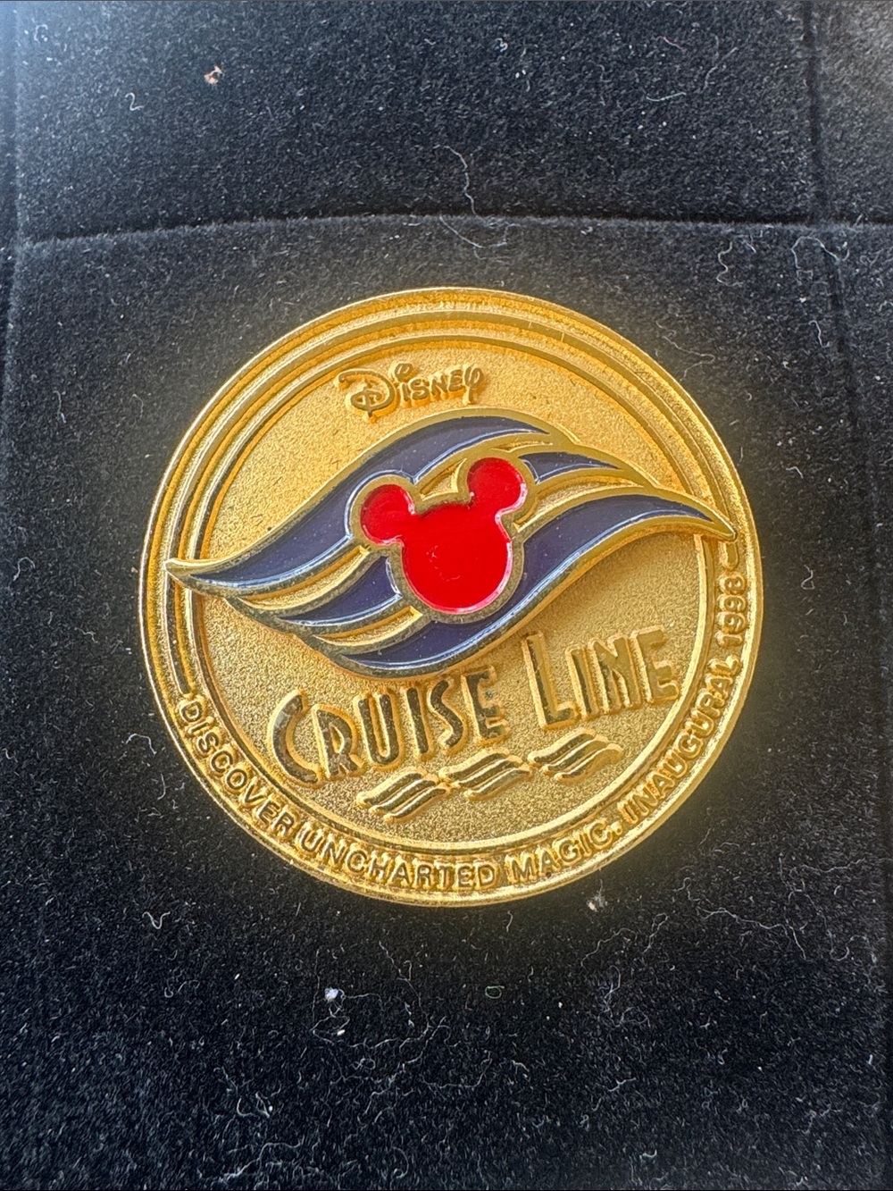 Disney Cruise Line Gold Enamel Pin with Red Mickey